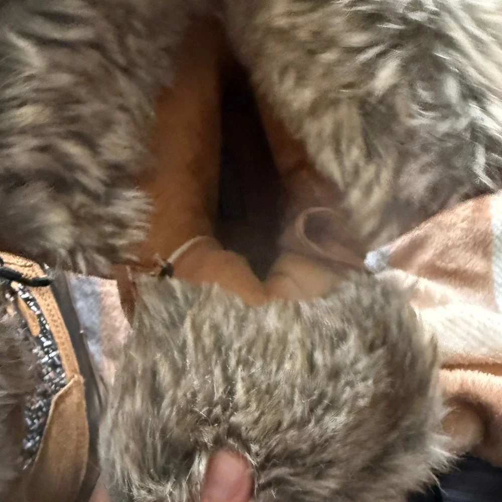 Khombu Women's Faux Fur Lined Leather Lace Up Duck Boots Tan Brown Black Size‎ 8